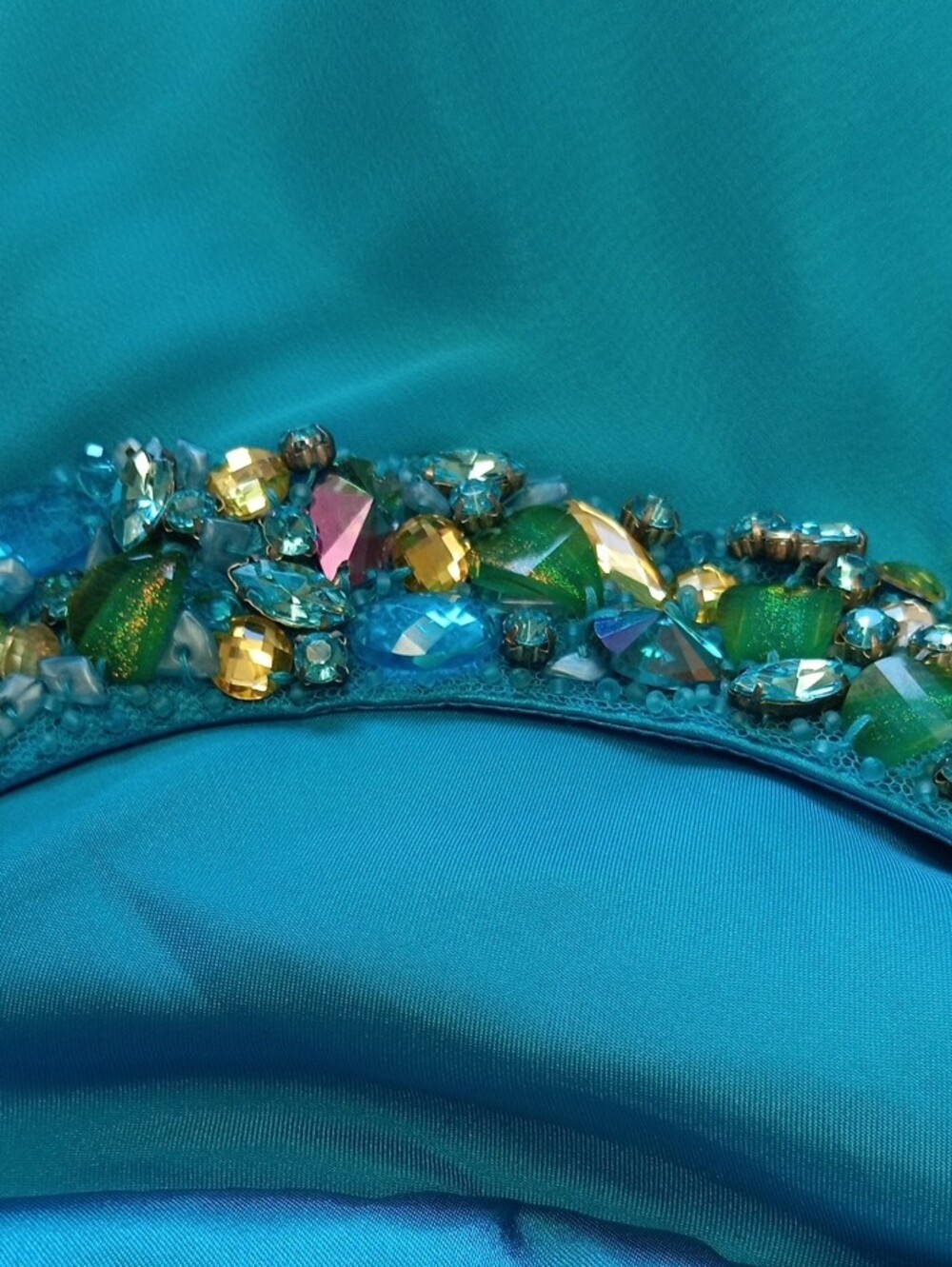 Strapless Aqua Evening Gown with Beaded Detail - Picture 11 of 13